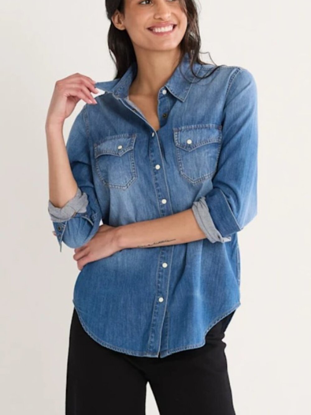 Pendleton - Chambray Denim Gambler Button Down Shirt - Women's Size Medium